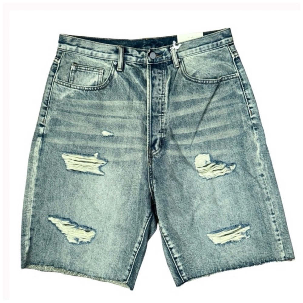MNML • Blue Distressed Jean Shorts